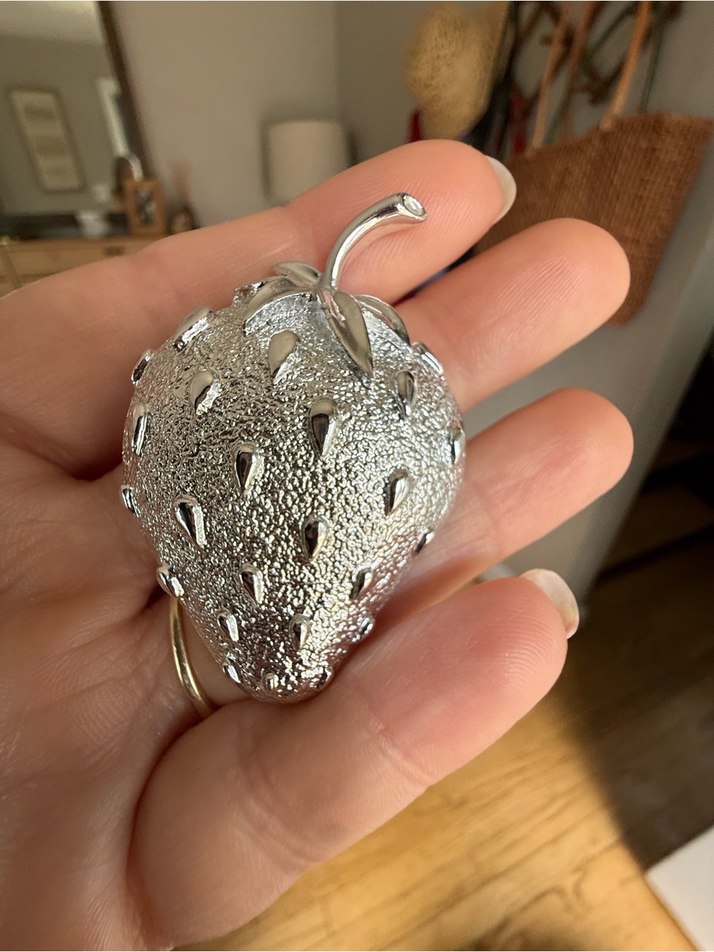 Silver Strawberry-Shaped Brooch